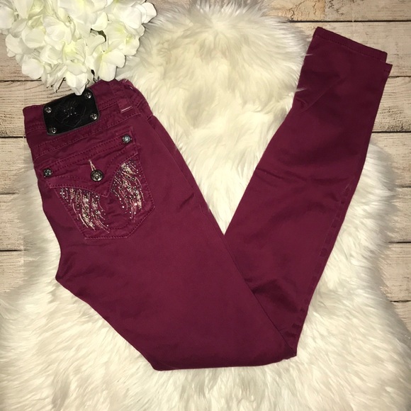 Miss Me Denim - Miss Me Raspberry Angel Wing Embellish Skinny Jean